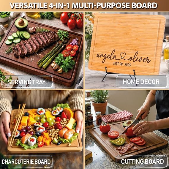 Custom Wedding Gifts for Couples 2026, Personalized Engraved Cutting Board for Couples, Parents, Custom Couple Gift Ideas for Christmas, Wedding, Anniversary, Engagement, Housewarming