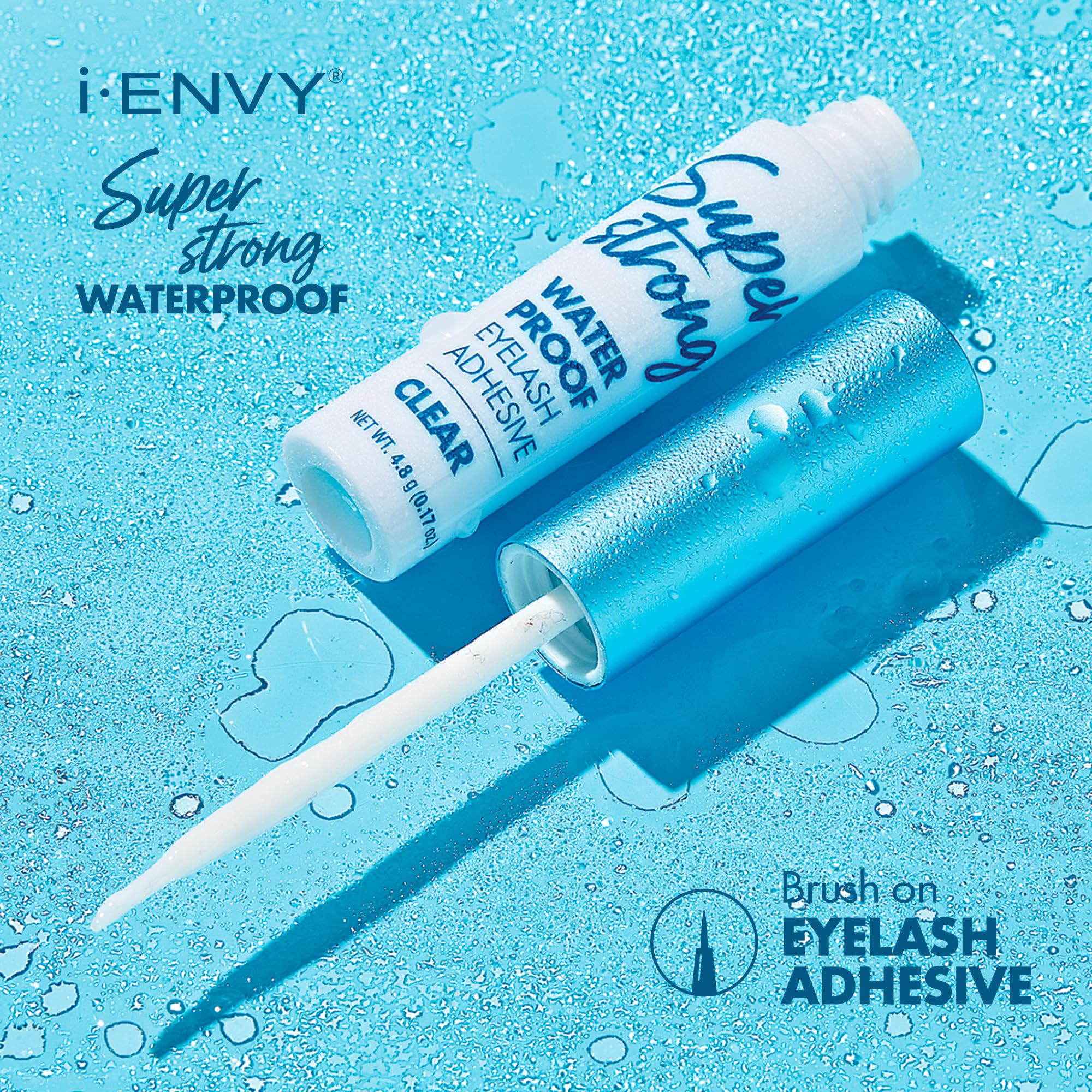 i-ENVY Super Strong Waterproof Clear Eyelash Adhesive, Long Lasting Sweat & Tear Proof Lash Glue for Eyelash Extensions, All Day Hold Durable Brush-On (Waterproof, 1 Pack (1 Count))