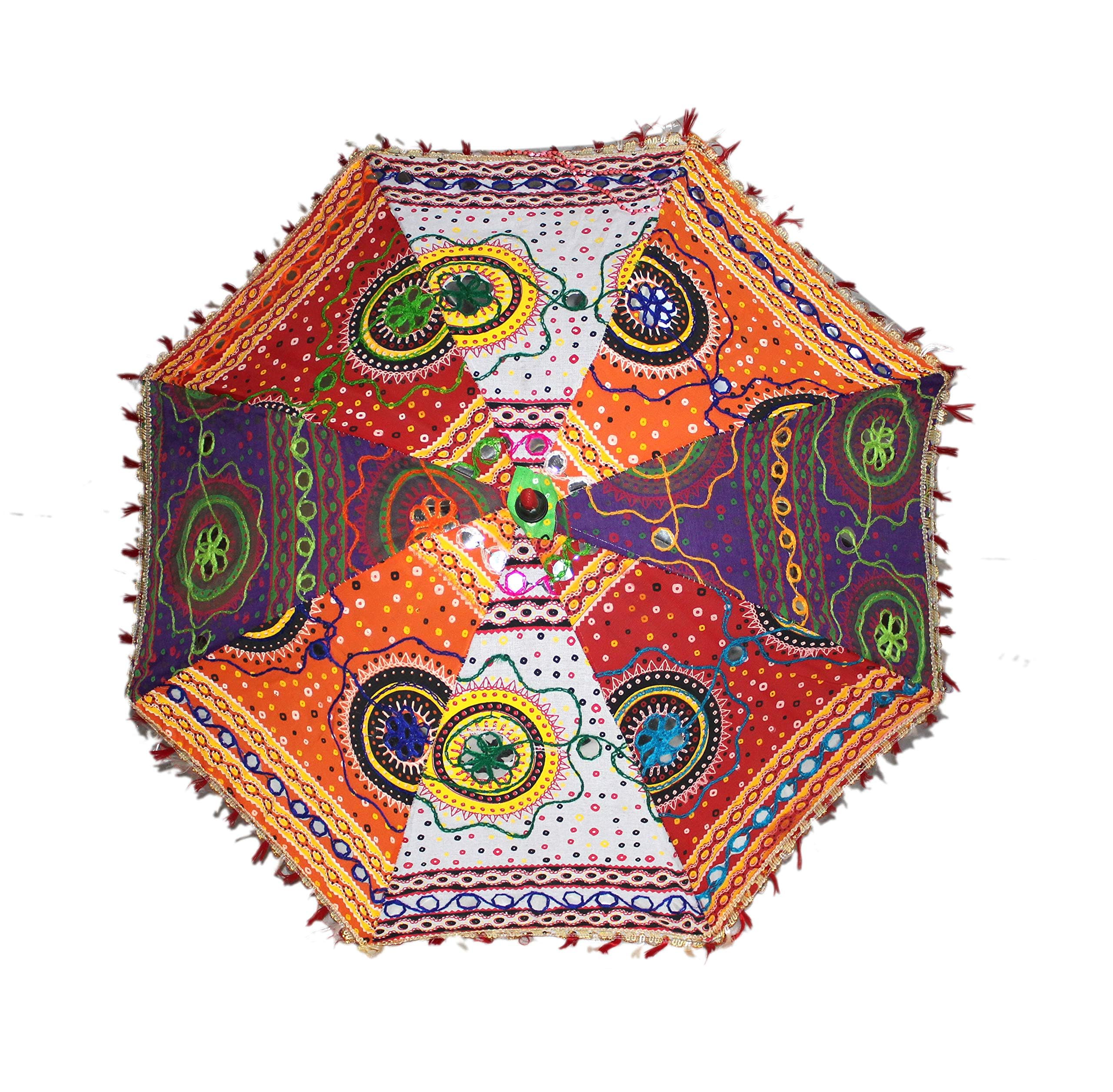 Embroidered Umbrella for Decoration, Photoshoot Prop, Rajasthani Fabric Umbrella, Handicraft Decoration Item for Navratri