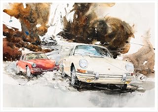 MINSEOK Watercolor Car Posters Room Decor - Premium A2 Art Old Print Pictures, Perfect Car Wall Art Gift - Brown Scenery Ivory Vintage Old Cars