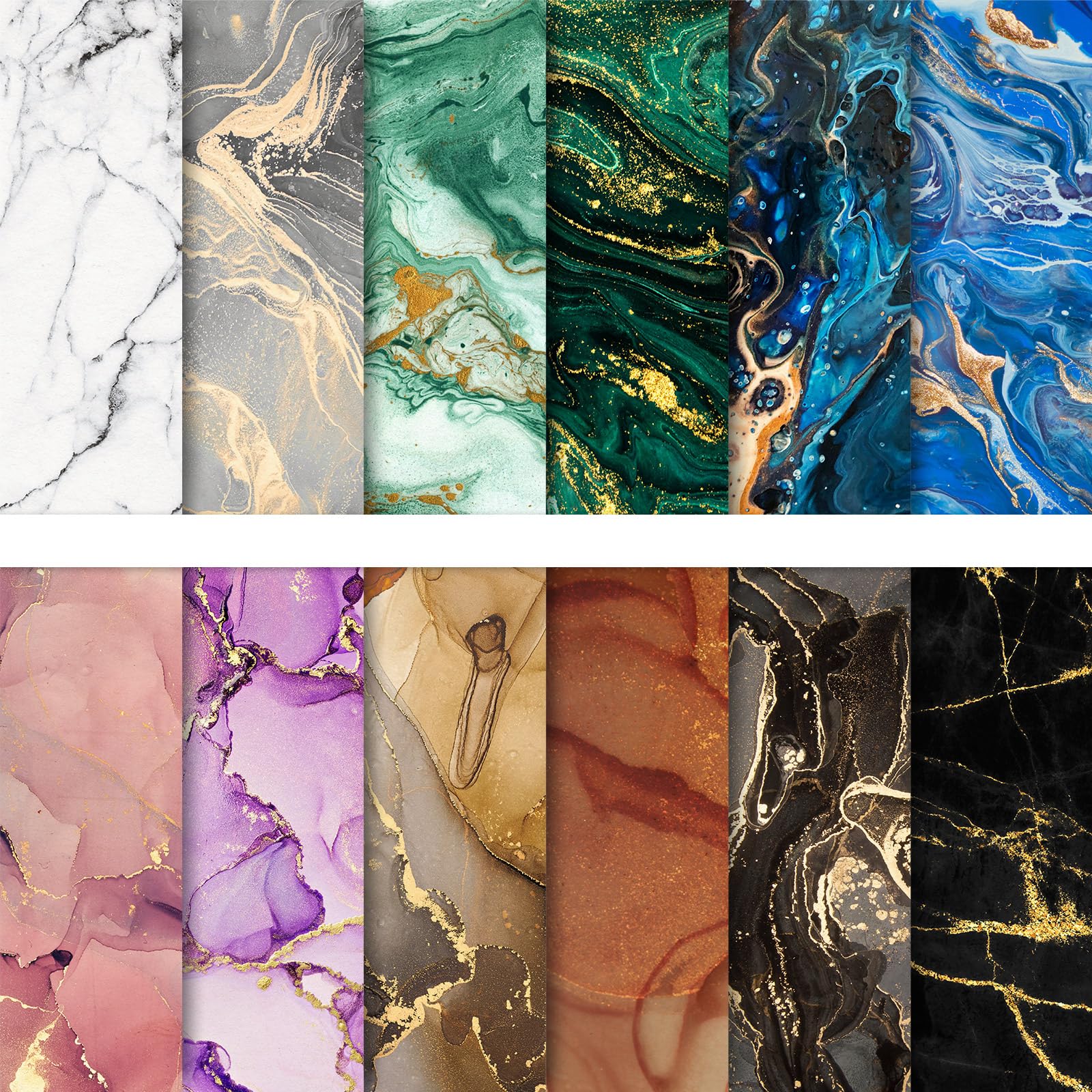 Whaline 24Pcs Marble Pattern Paper Pack 30x30cm Colorful Marble Scrapbook Specialty Paper Double-Sided Patterned Papers Collection Folded Flat for DIY Background Card Making Photo Album Decor