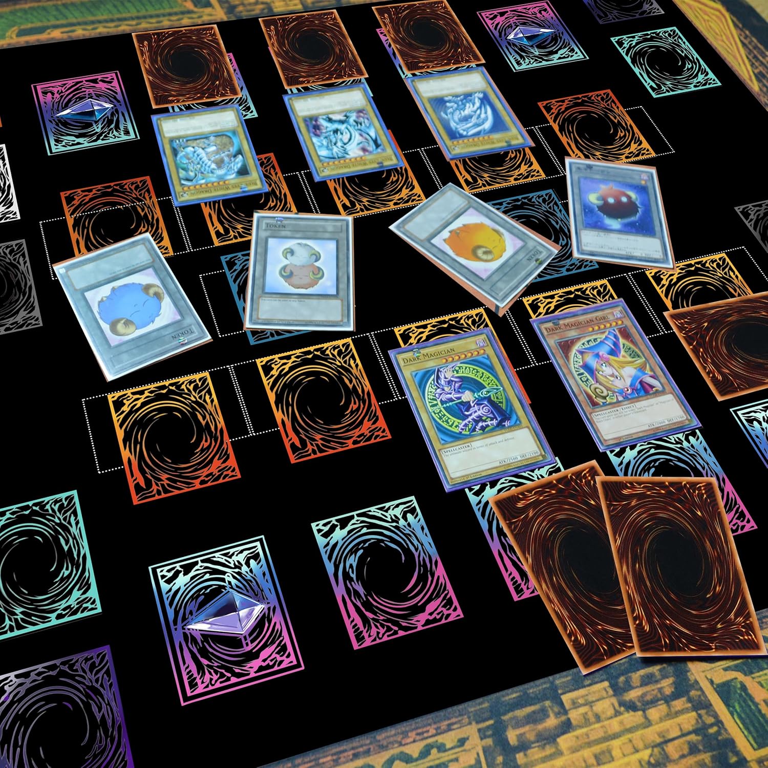 for Yugioh Playmat-Limited Edition Rare Dice and Free Counters*2 & Storage Bag , Dual Player Master Rule Duel Zones, Extra Large 2-Player Card Game Mat (Basic2)
