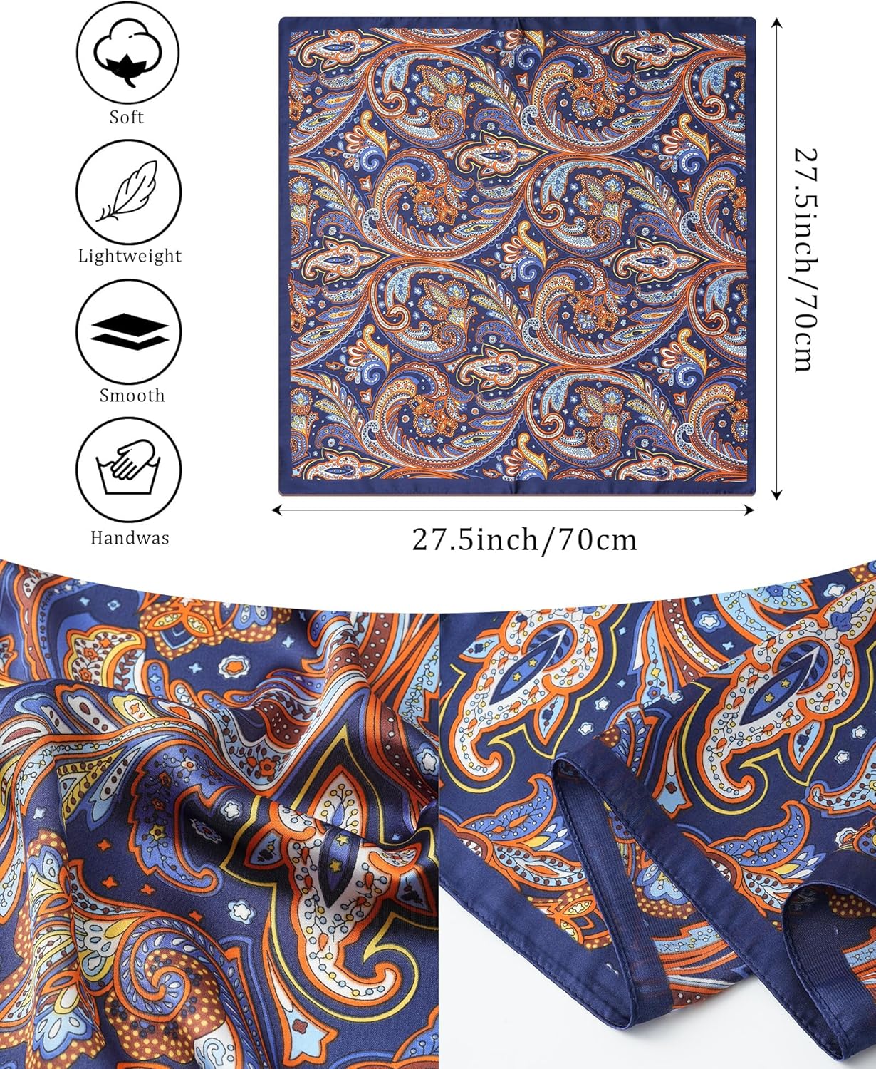 AWAYTR 27.5” Silk Satin Square Head Scarf - 4PCS Satin Head Scarves for Women Hair Kerchief Bandanas Sleeping Head Wraps - Image 2