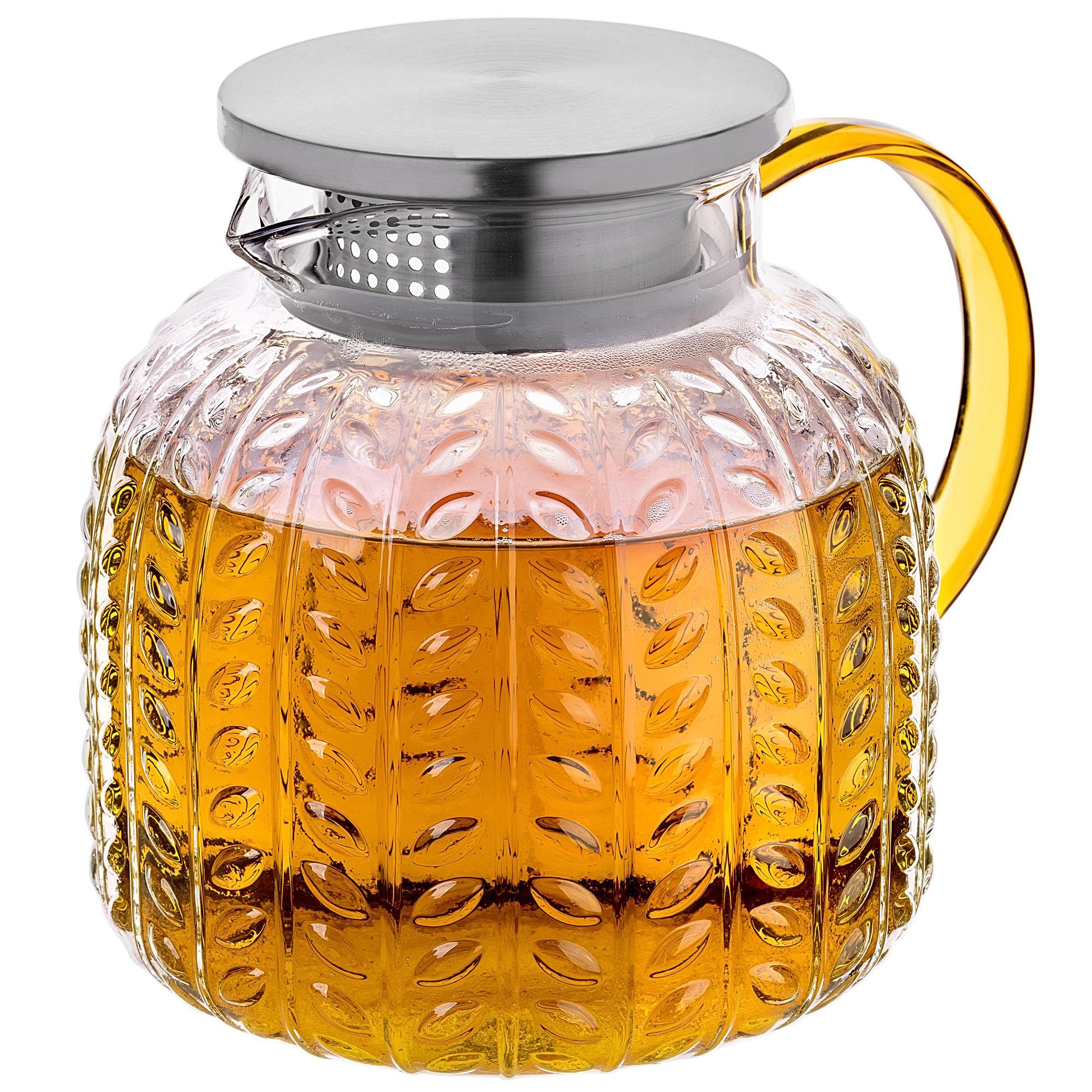 KADAX Teiera 1,3 litri in vetro borosilicato, caraffa in vetro resistente al calore con coperchio in acciaio inox e filtro integrato, teiera in vetro, caraffa in vetro