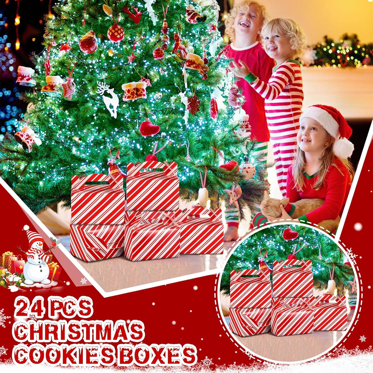 Sabary 24 Pcs Christmas Cookie Boxes Stripe Goodie Paper Candy Treat Box with Handle for Holiday Xmas Presents Party Gift Supplies - Image 5
