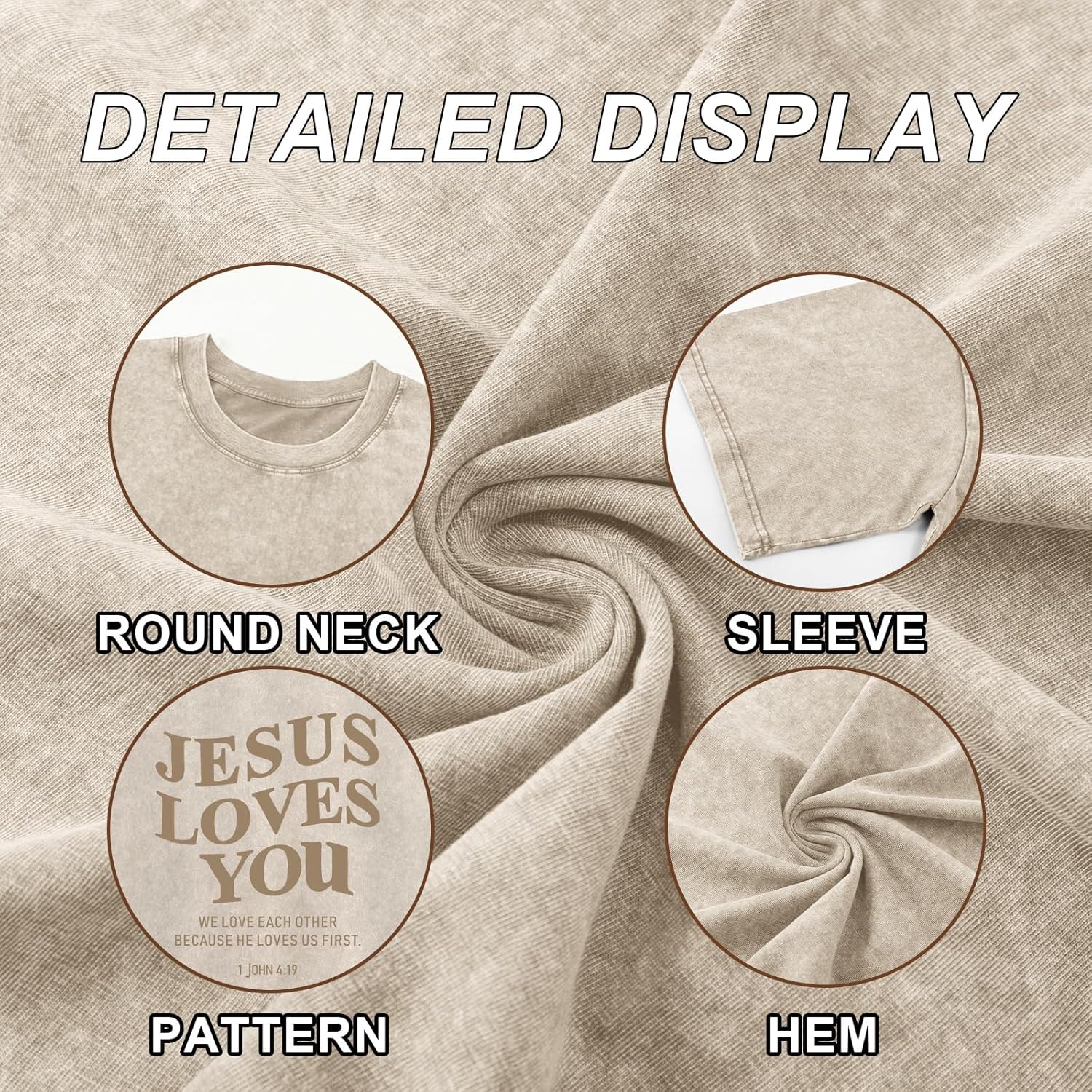 Christian Jesus Loves You Shirts for Men Religious Oversized Graphic Tees Jesus Faith Acid Wash T Shirt God Top - Image 6