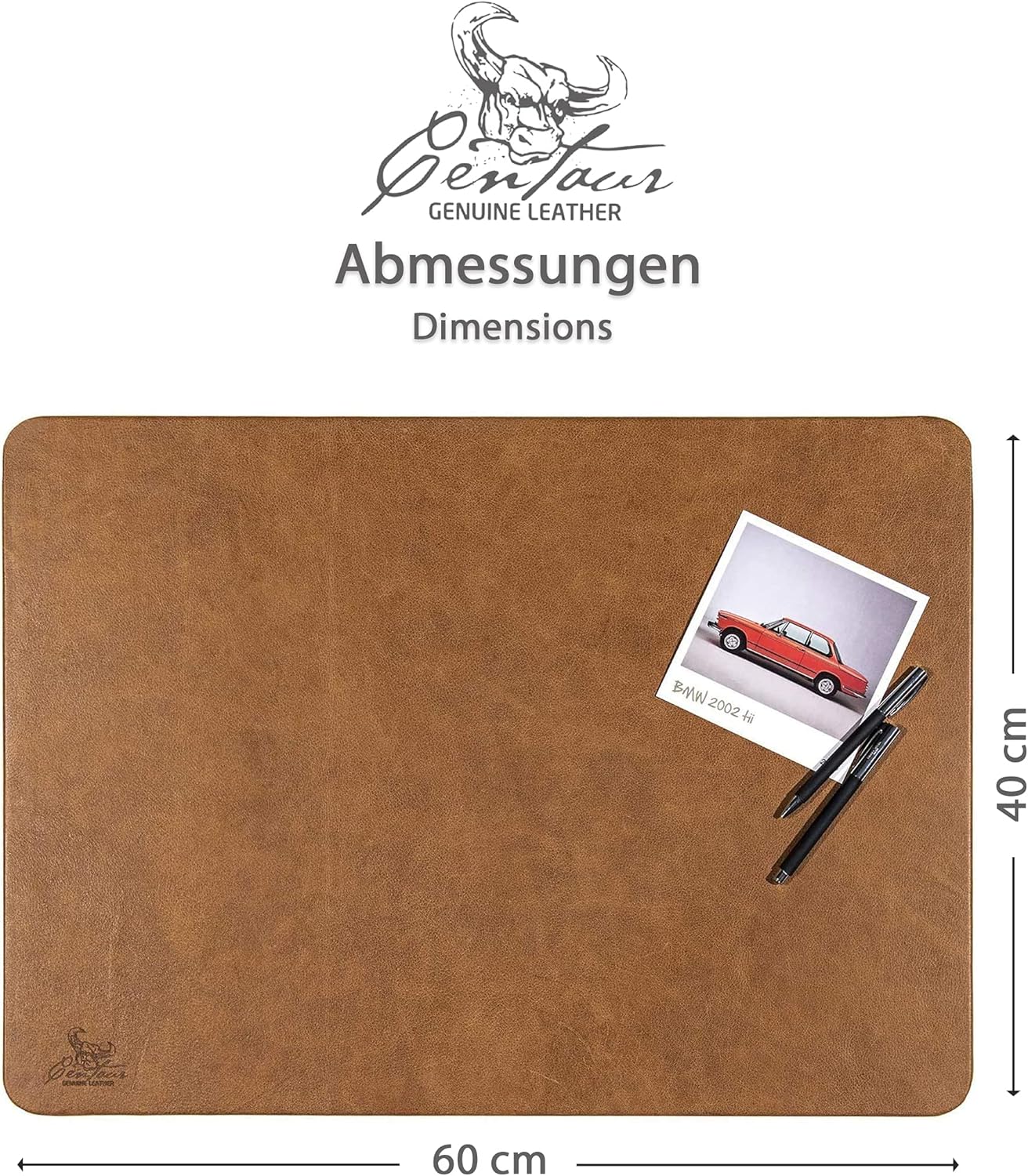 Centaur - 100% Genuine Leather Desk pad - Cognac/Vintage 23,62 x 15,75 inch Ideal for Office and Home - Easy-Care with Anti-Slip Desk mad - Handmade in Germany