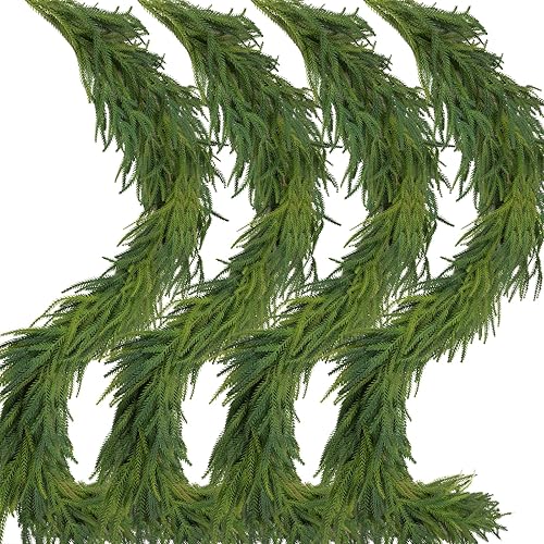 4 Pcs Artificial Norfolk Pine Garlands Christmas, 6 FT Dense Real Touch Winter P