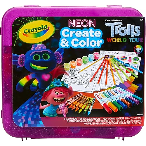Crayola Trolls World Tour, Neon Create & Color Art Set, Over 70 Art Supplies, Gift for Kids, 5, 6, 7, 8