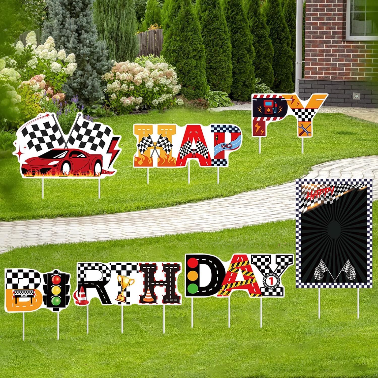 レース誕生日パーティーデコレーションレーステーマヤードサインステークスウィート10ナンバーステッカー屋外芝生デコレーションレース誕生