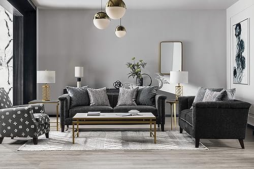 Miniatura 2 de Acanva Sofá de lujo para sala de estar, con canal, de terciopelo, estilo esmoquin, copetudo, con brazo, 86 pulgadas