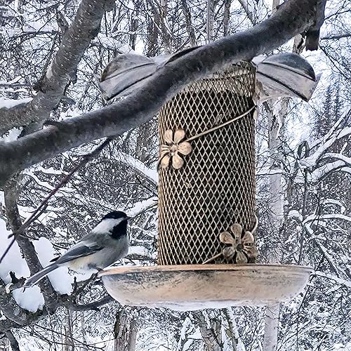 Miniatura 6 de Yebicola Comederos metálicos para colgar al aire libre, comedero para pájaros silvestres a prueba de mordeduras con puertos de agua y gancho,