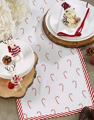 Miniatura 3 de SARO LIFESTYLE Peppermint Collection - Camino de mesa con estampado de bastones de caramelo, 16 x 90 pulgadas, rojo