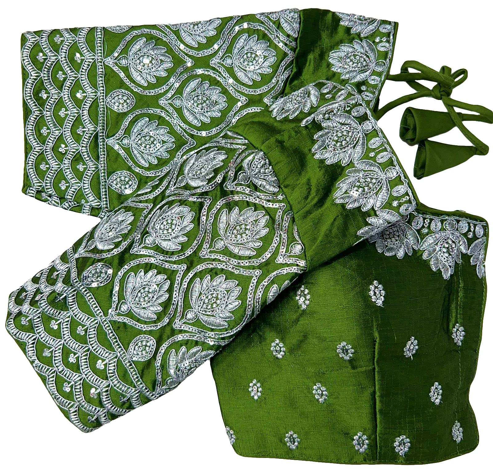 Pujia MillsWomen's Silk Silver Embroidery Sequins Coding Work Readymade Saree Blouse