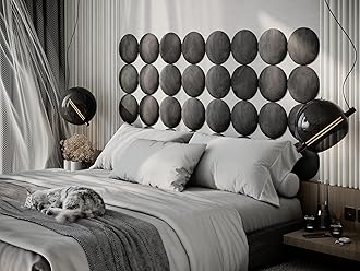 ua acoustics Upholstered Decorative Wall Panels Velvet Headboard Padding | Cushioned Planks | Padded Decor Collision Avoidance | Acoustic Soundproofing Treatment | (Grey, 4x Round (25x25cm))
