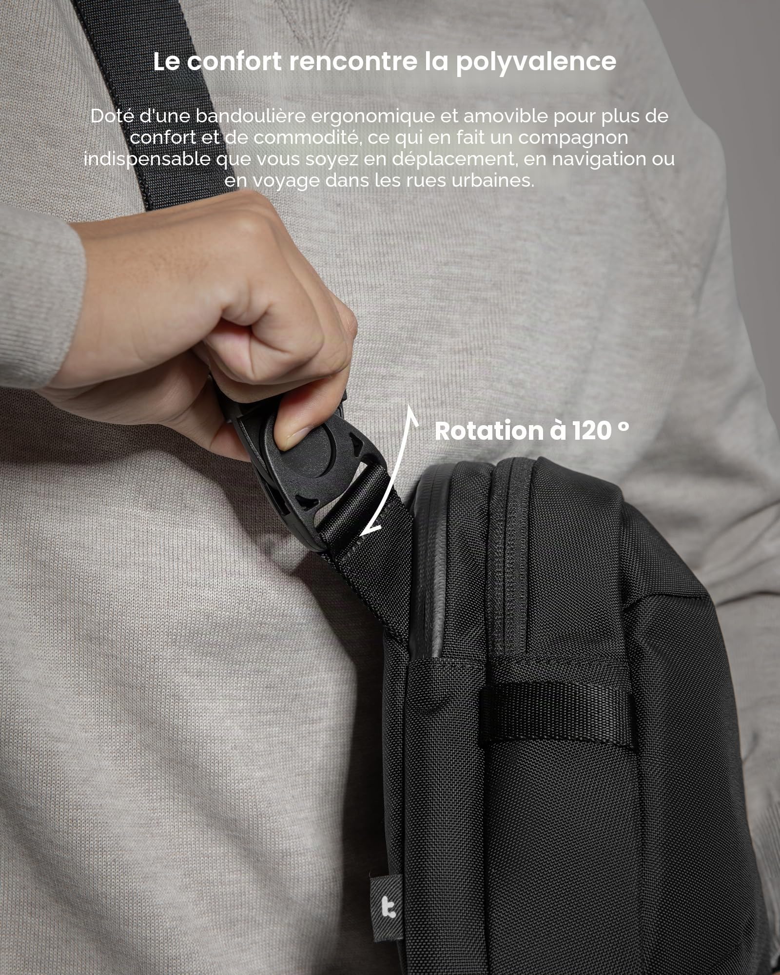 tomtoc Urban Sling Bag Sac à bandoulière pour 2024 11 Pouces iPad Pro M4 OLED, iPad Air M2 avec Accessoires, Espace de Rangement, Protection imperméable en Tissu Cordura Ballistic pour Voyage, Travail