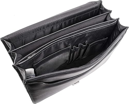 Miniatura 6 de McKlein, Serie I, RIVER NORTH, cuero de napa de cachemira de grano completo, maletín para portátil de 15 pulgadas, con triple compartimento, negro