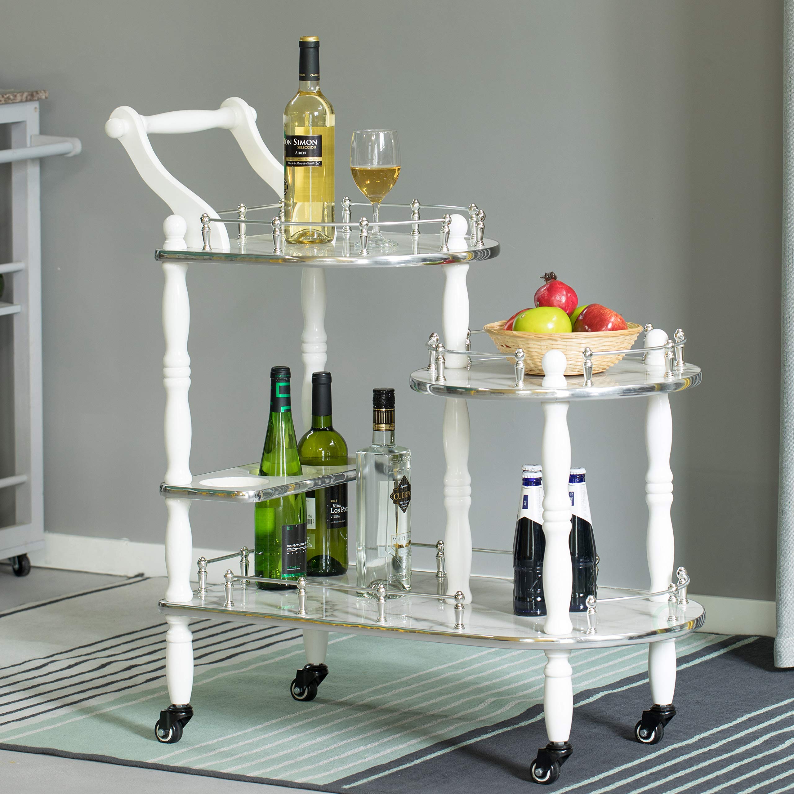 Buy Fabulaxe Wood Serving Bar Cart Tea Trolley with 3 Tier Shelves and
