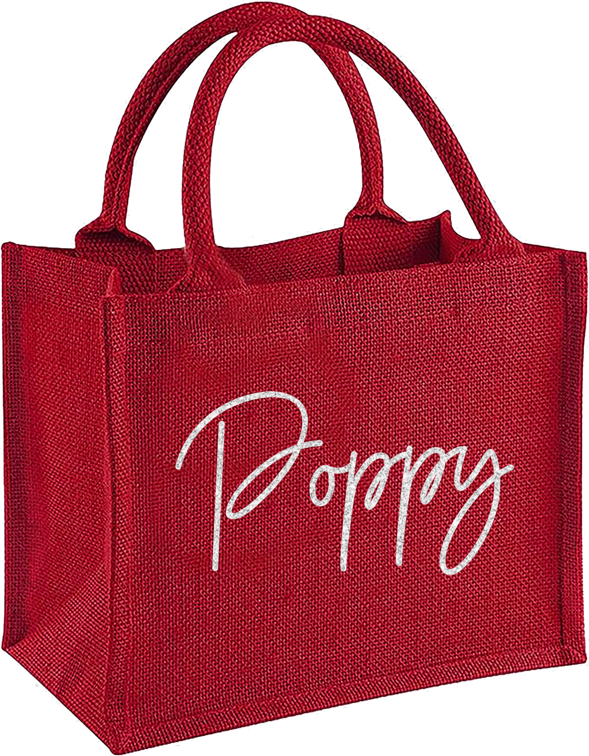 Personalised Christmas Bag, Jute Bags For Christmas, Red, Custom Party Bags, Custom Name, Glitter, Xmas Present, Ladies, Girls (Silver-Glitter)