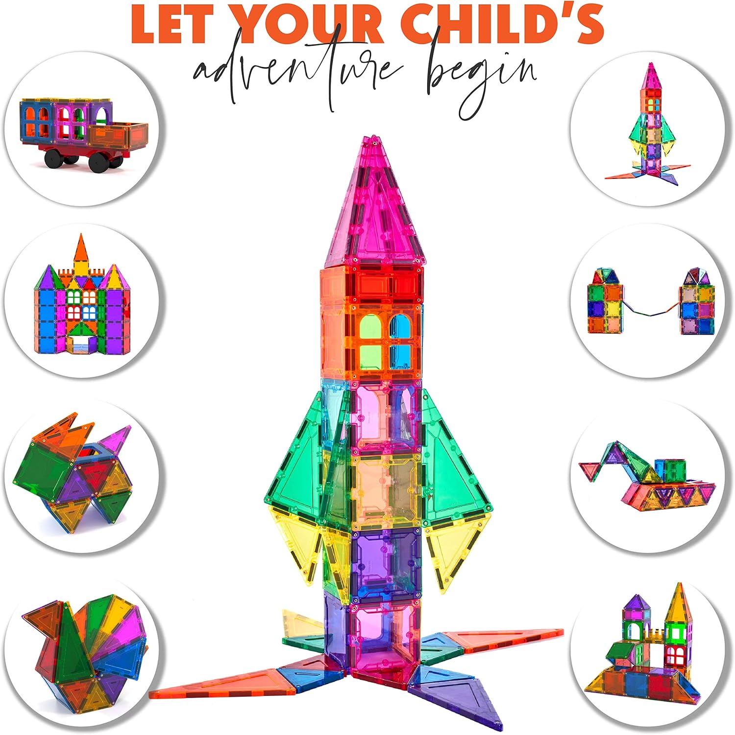124 PCS with 2 Cars - Magnetic Building Blocks Toys for Kids - Magnetic Tiles Building Set for Toddlers - Magnet Toys for Children