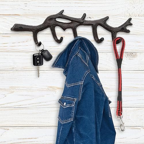 Miniatura 2 de gasaré, Soporte para llaves para montaje en pared, gancho para llaves de hierro fundido, llavero, diseño de rama de árbol, tornillos y anclajes,