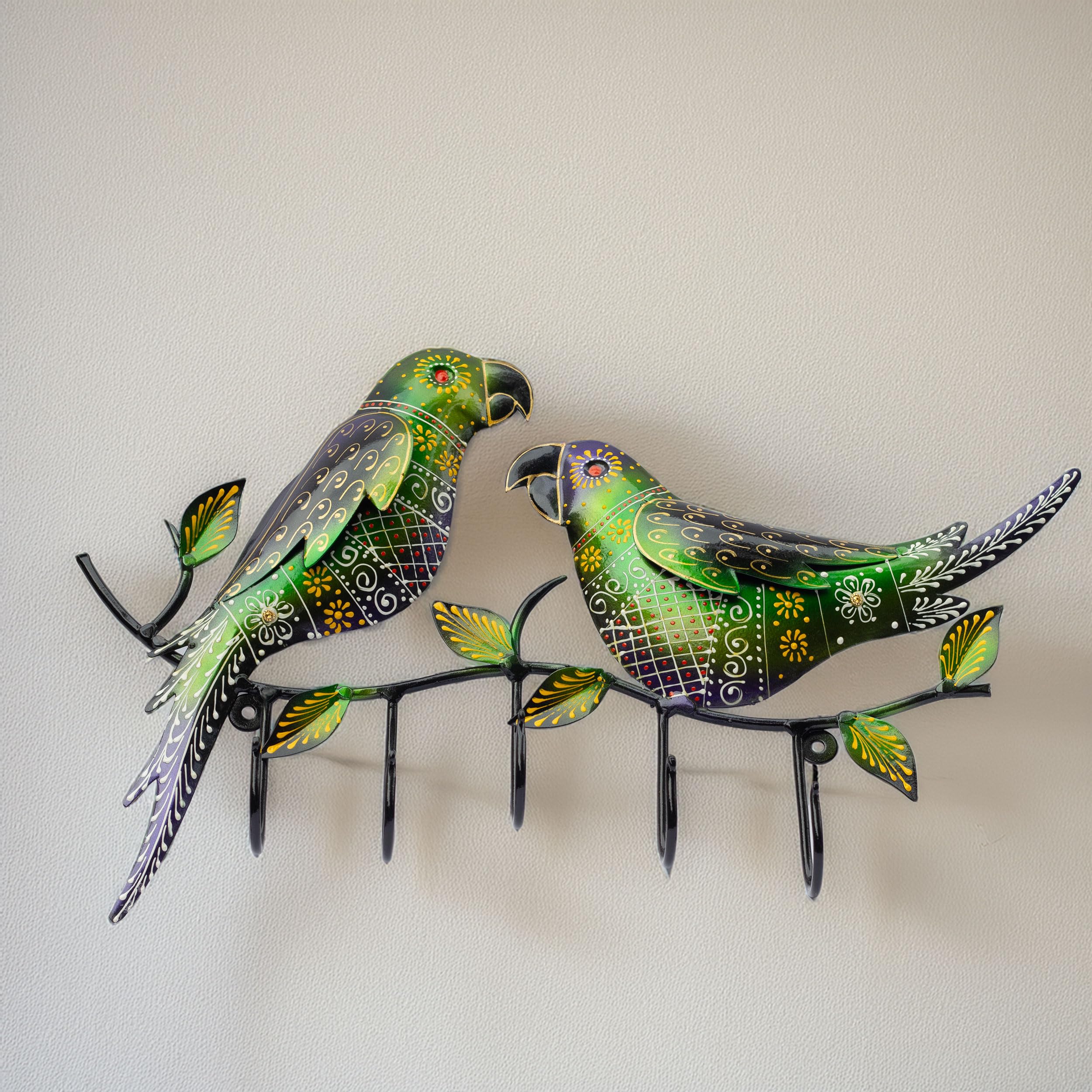 5 Key Chain Holder - Heavy-Duty Metal Wall-Mounted Key Organizer - Home & Outdoor Décor Key Rack - Easy to Hang, Perfect for Entrance Doorway, Living Room (Parrot)