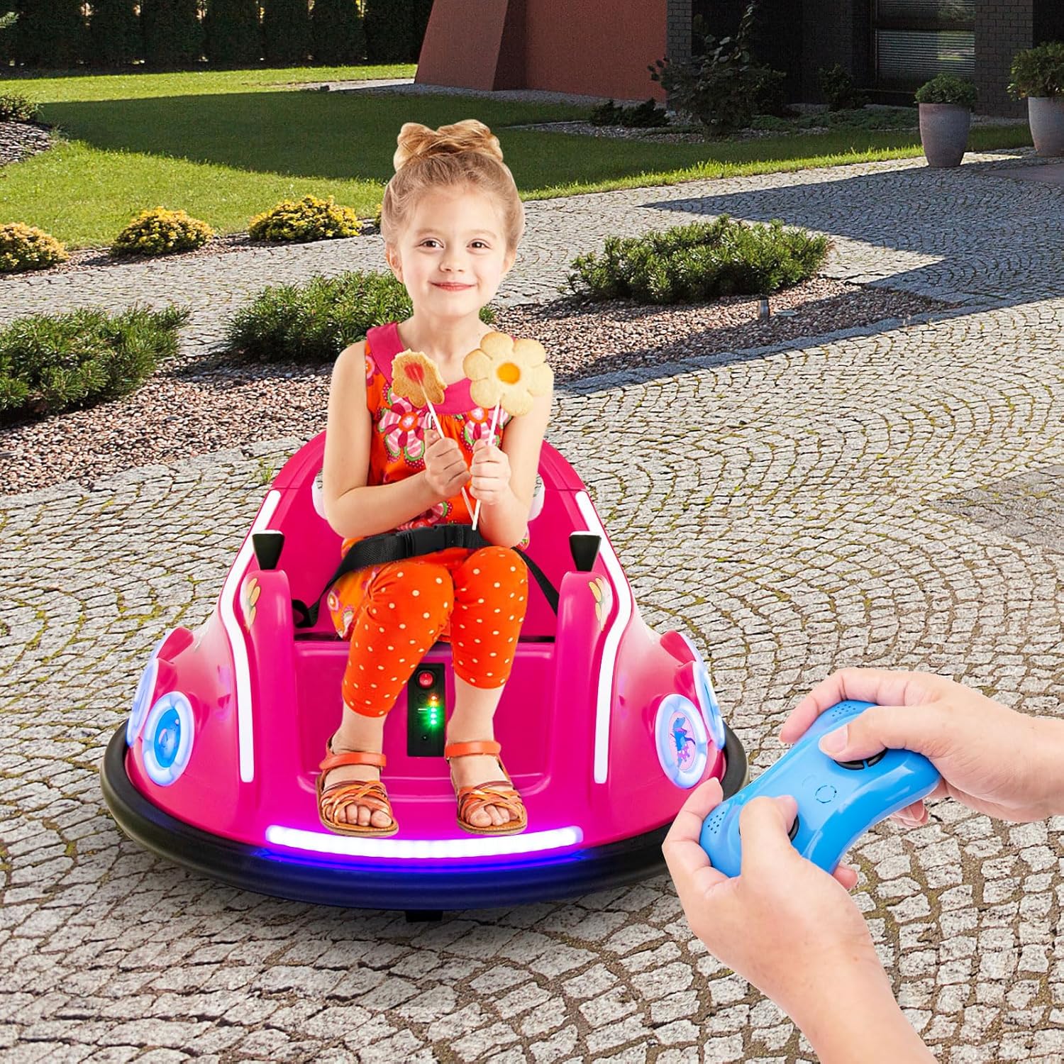 GLACER 12V Kids Bumper Car,3-Speed Kids Ride on Bumper Car w/ 360 Degree Rotation,Remote Control,Wireless Connection, Light & Music,Bumping Toy for Toddler 37 Months or Older (Pink)