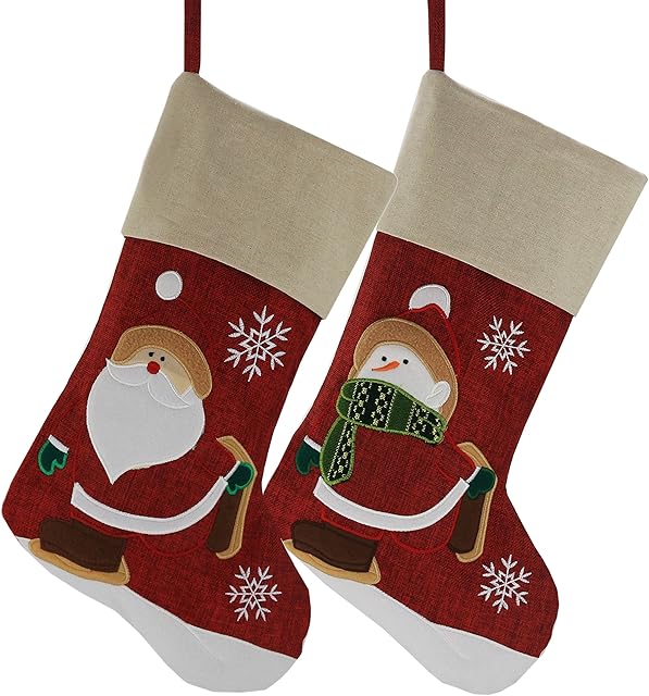 WEWILL Brand Classic Christmas Stockings Set of 2 Santa, Snowman Xmas Character 17-Inch/ 43CM (Style 3)