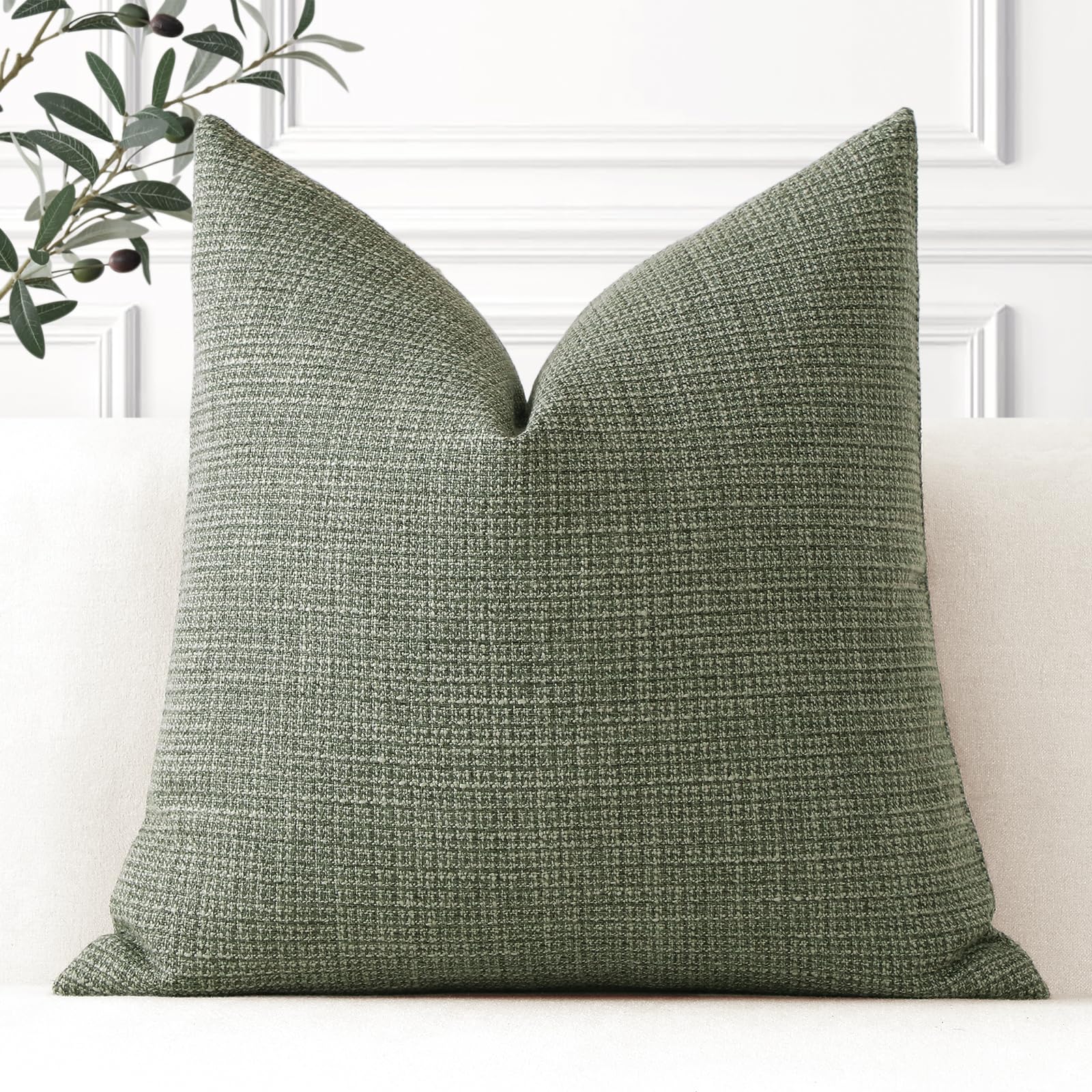 OTOSTAR Linen Throw Pillow Cover Set of 1 Decorative Square Pillowcases Cushion Covers 20x20 Inch for Home Decor Sofa Bedroom Car 50 x 50CM Olive