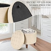 Vista 4 de HomePop por Kinfine Otomana redonda tapizada para almacenamiento - Otomana capitoneada con botones con tapa extraíble, tejido marrón