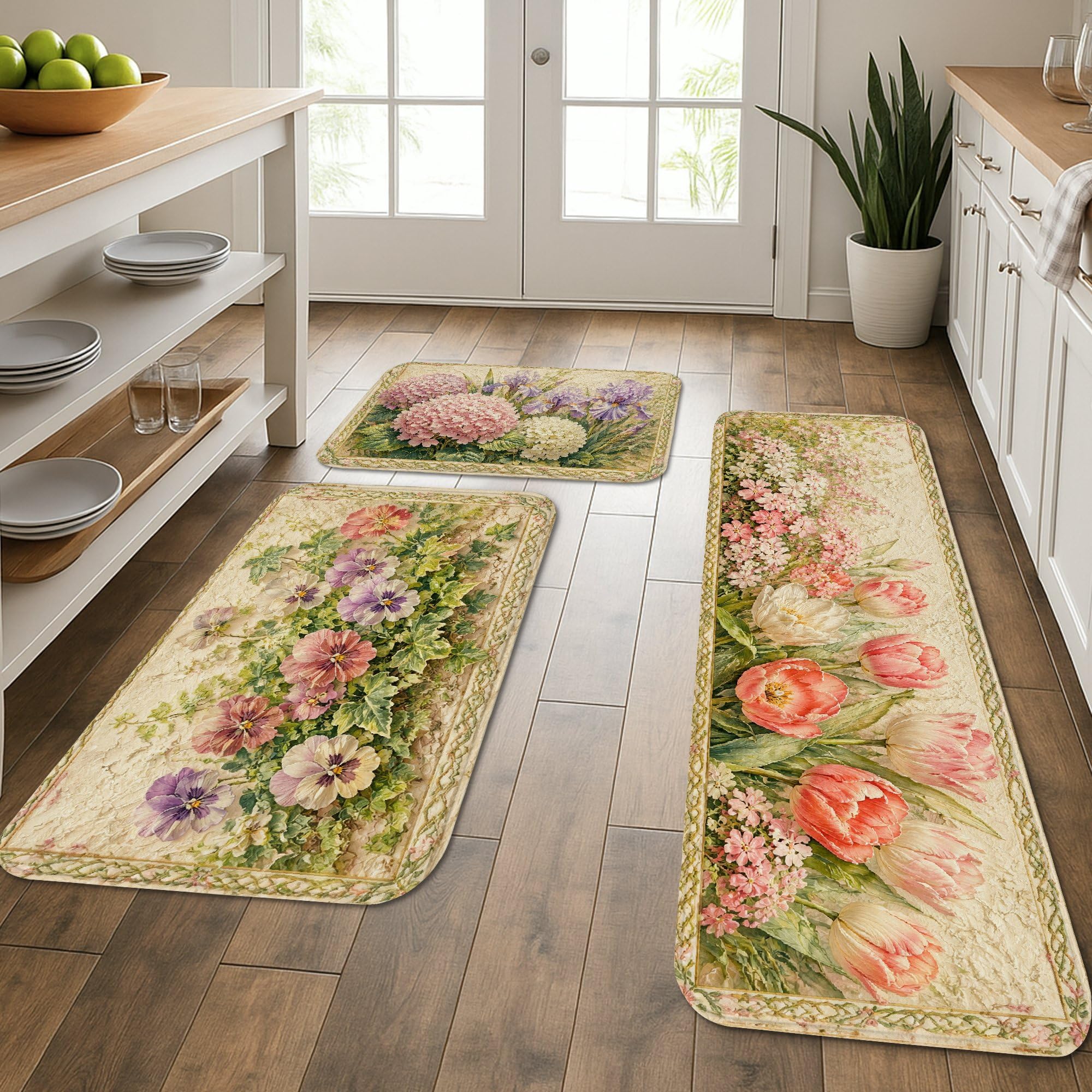 Tapis de cuisine floral vintage botanique pour sol d'évier lavable et doux