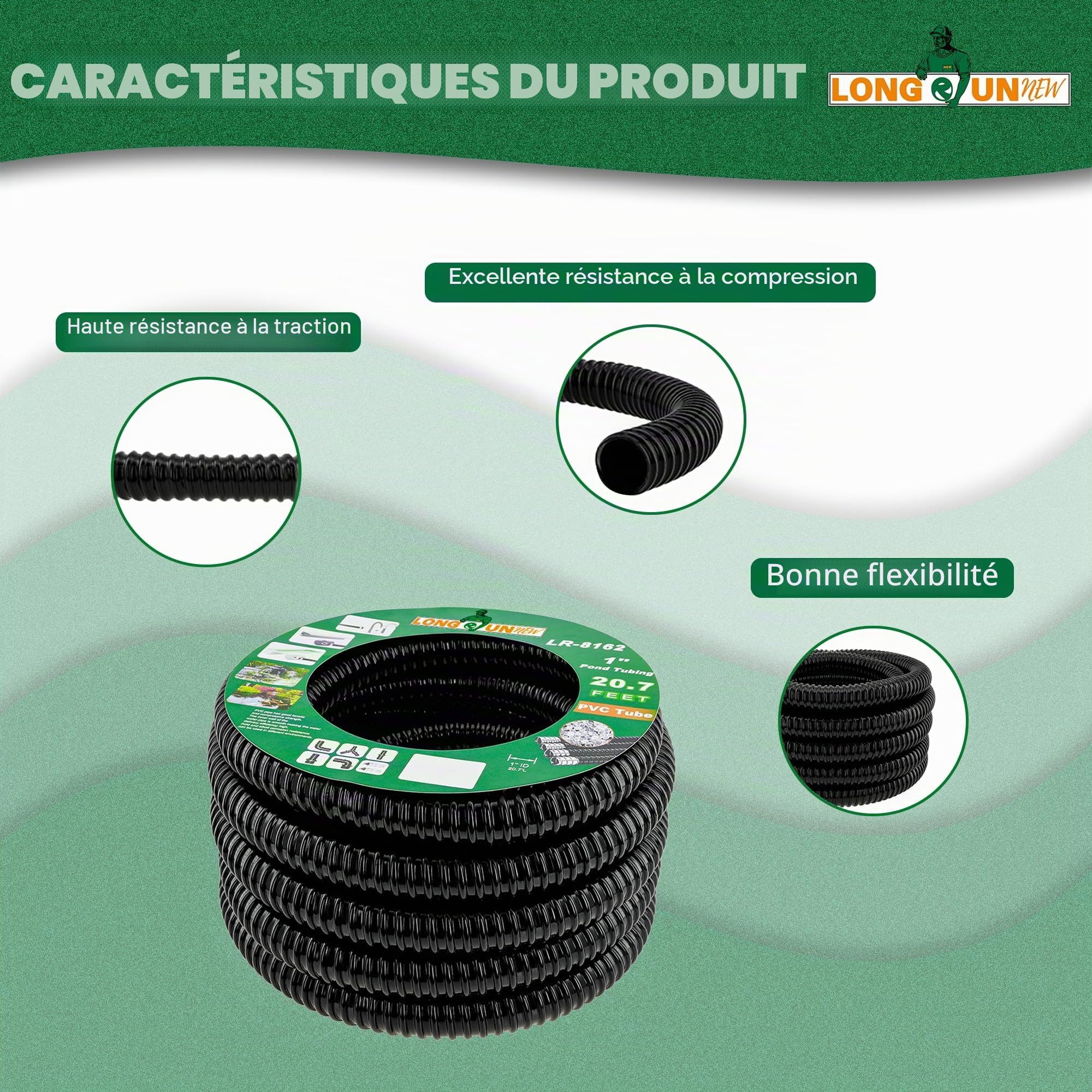 Tuyau Piscine 32mm En Spirale En Flexible PVC Tuyau D'aspiration, Installation Facile Et Dissimulation Pour étangs, Jeux D'eau, Bassins De Jardin Cascades Filtres, Diamètre 32mm X 7,2mètres