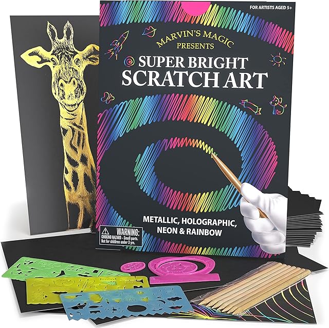 Marvin's Magic - Super Bright Scratch Art - x48 Premium Magic Scratch Boards - Scratch Art Kit With Black Scratch Paper & Rainbow Scratch Paper - Scratch Art For Kids