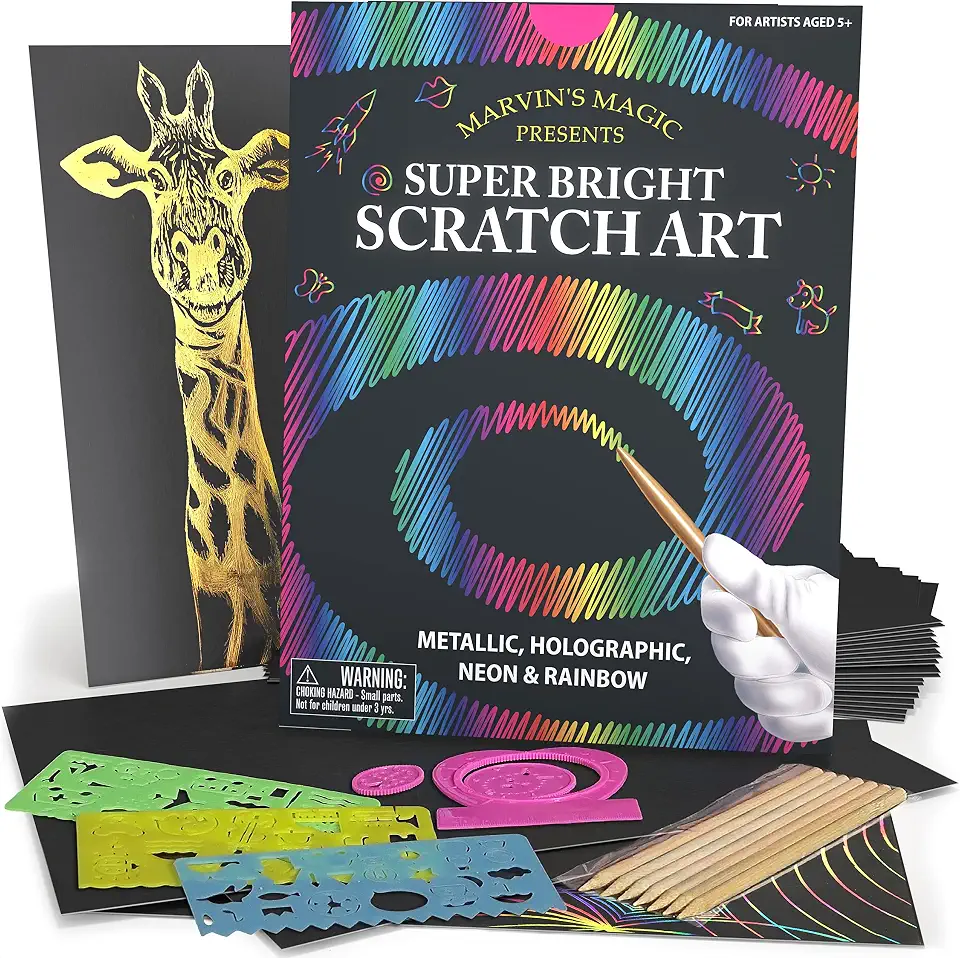 Marvin's Magic - Super Bright Scratch Art - x48 Premium Magic Scratch Boards - Scratch Art Kit With Black Scratch Paper & Rainbow Scratch Paper - Scratch Art For Kids