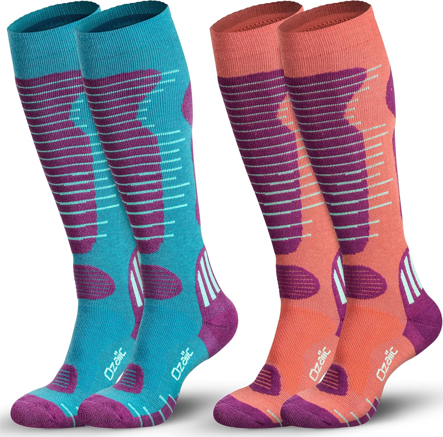 Merino Wool Ski Socks Mens Womens 2 Pairs for Skiing, Snowboarding, Thermal Knee High Winter Warm Sports Performance Socks