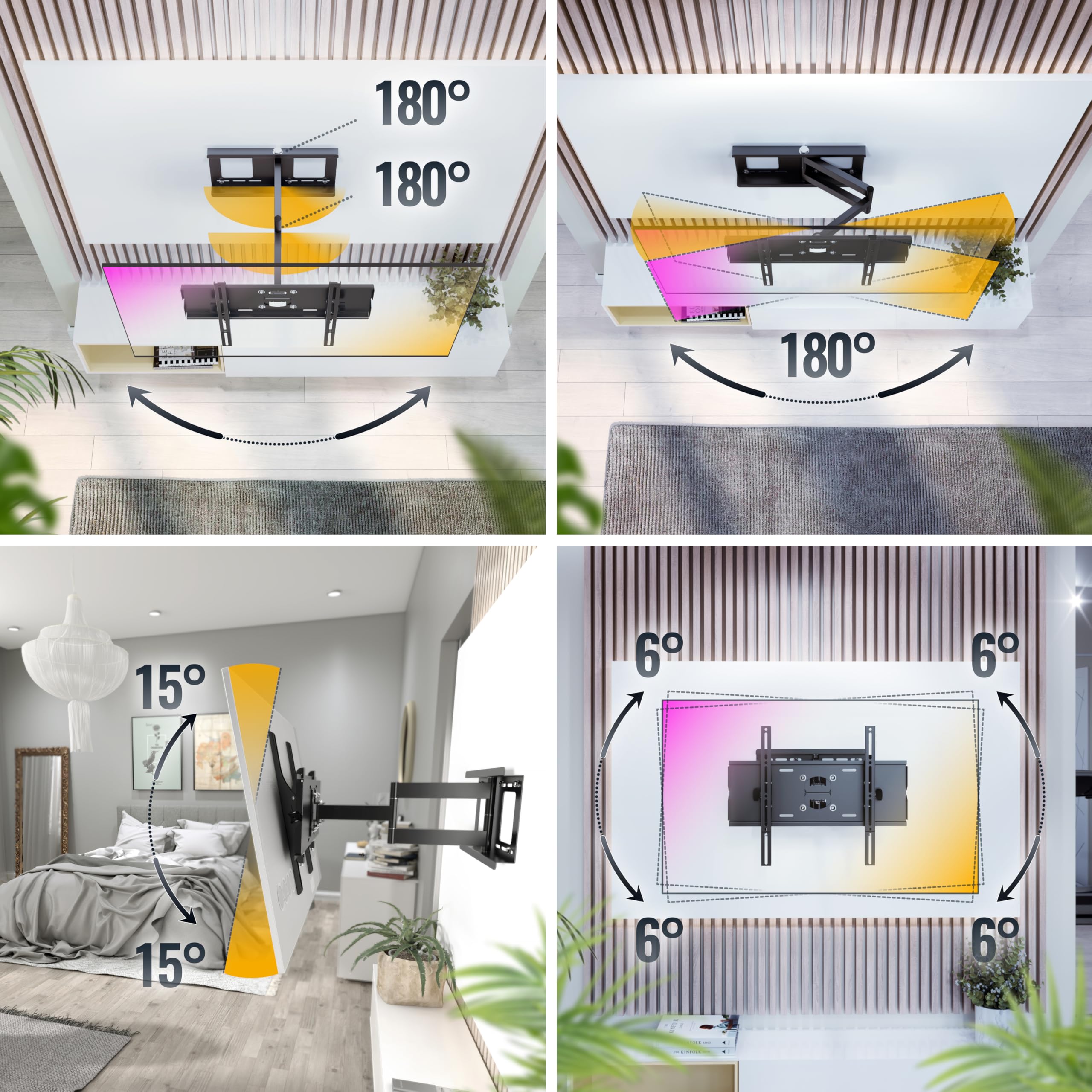 RICOO Soporte TV Pared Giratorio Inclinable Televisión 32-65" (81-165cm) R03 Brazo Universal Televisor LED/LCD/Curvo VESA 200x200-400x400 Negro