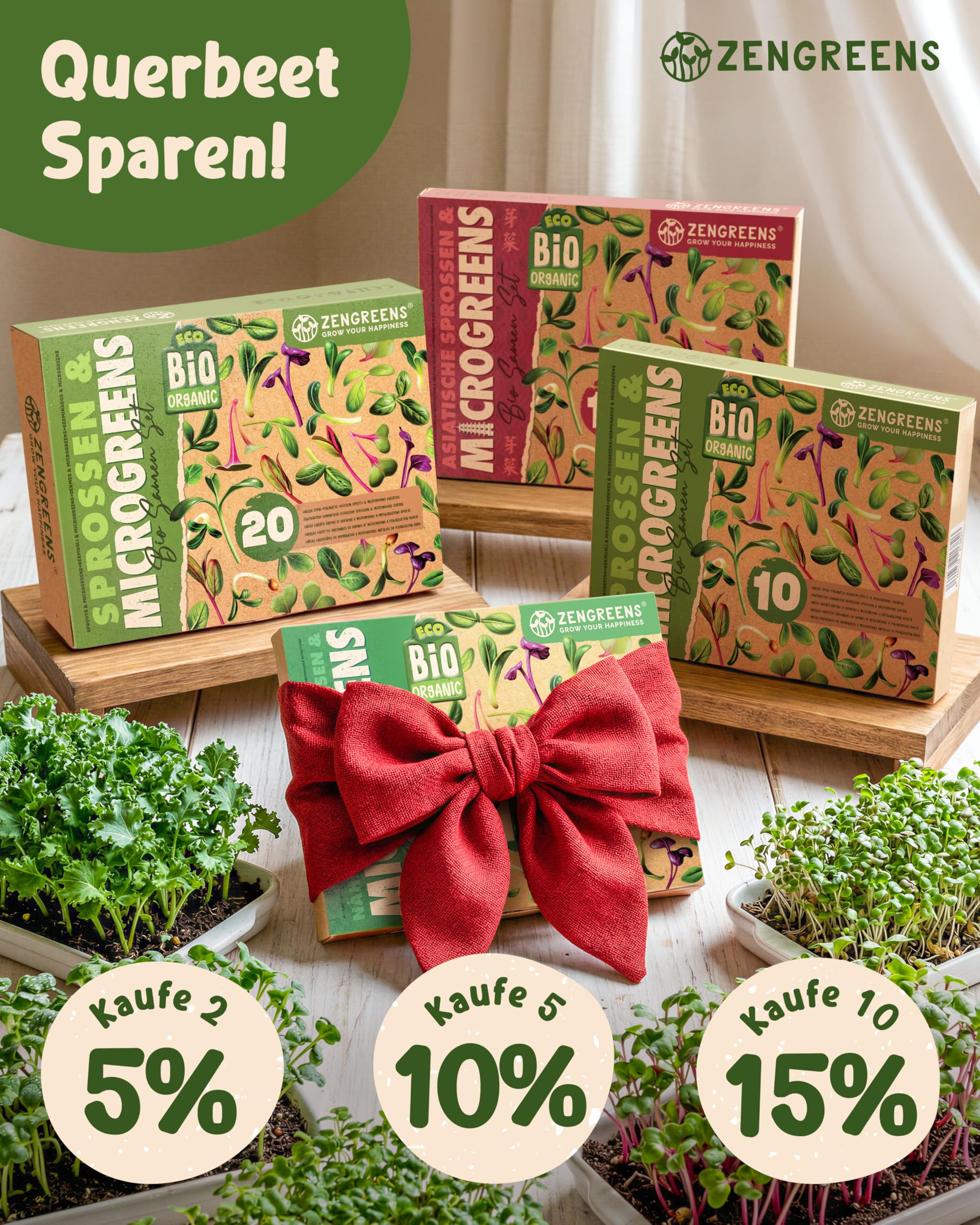 ZenGreens® - Bio Sprossensamen im 20er Set - Keimsprossensamen - leichte Zucht im Sprossenglas oder Anzuchtschale - Großpaket - 20 verschiedene Sorten - Microgreens Samen Mix - 20er Set