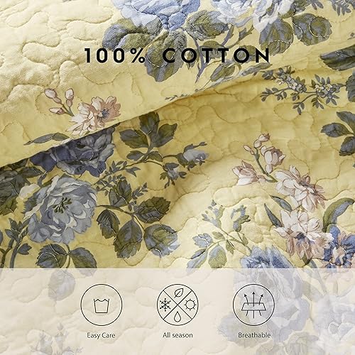 Vista 8 de Juego de colcha Laura Ashley Linley, Algodón, Amarillo floral, Full/ Queen