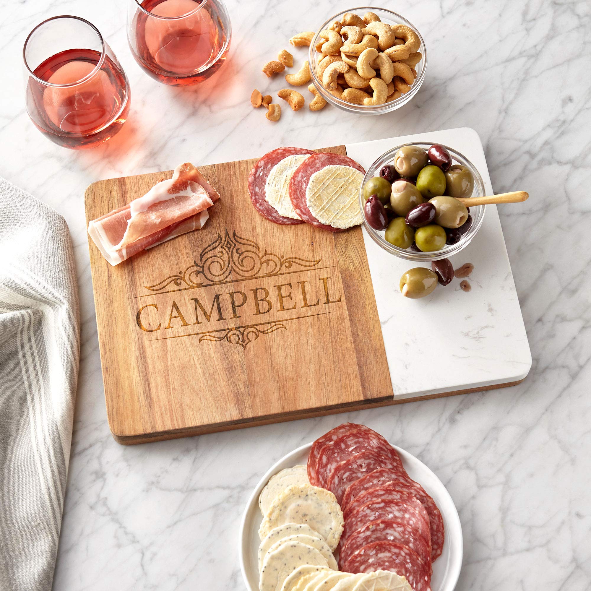 Let's Make Memories Personalized Elegant Marble Wood Server - Sophisticated Entertaining - 13 5/8