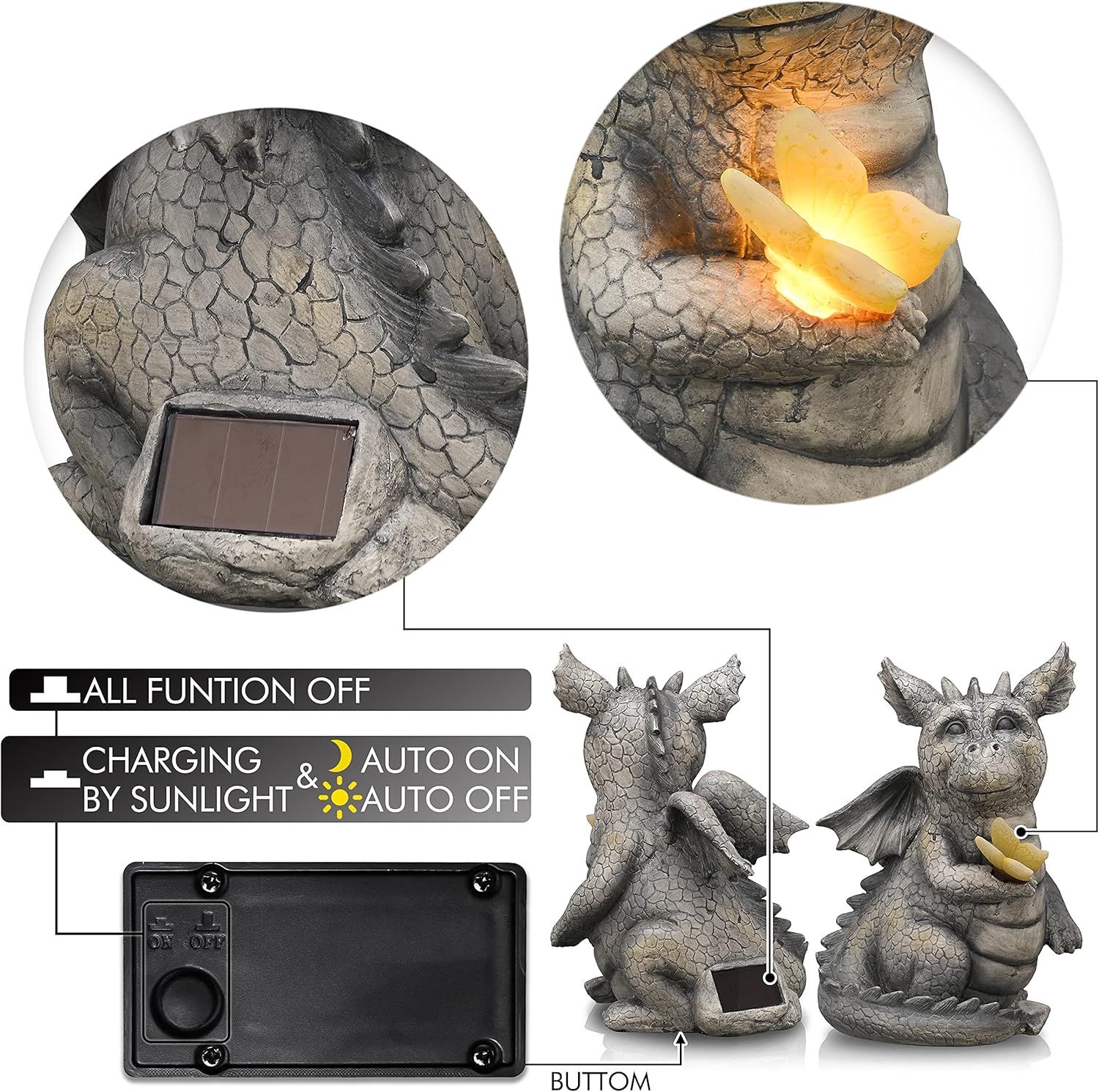 TERESA'S COLLECTIONS Solar Dragon Garden Decor Bundle (2PCS) | Dragon Garden Statue with Solar Light for Outdoor Porch Lawn Yard Patio Decorations