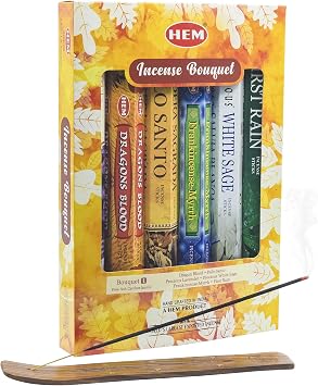 HEM Hexagonal Calming Fragrances Series Incense Bouquet- 1, Free Holder with 6 Most Liked Fragrances | Frank & Myrrh, Precious Lavender, Precious White Sage, First Rain, Dragon Blood, Palo Santo