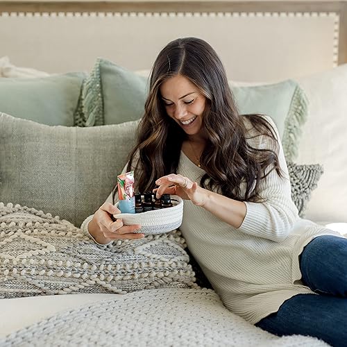Miniatura 5 de NaturalCozy Juego de 5 cestas tejidas redondas pequeñas Cestas de cuerda de algodón para organizar! Juguetes Montessori, controles remotos de