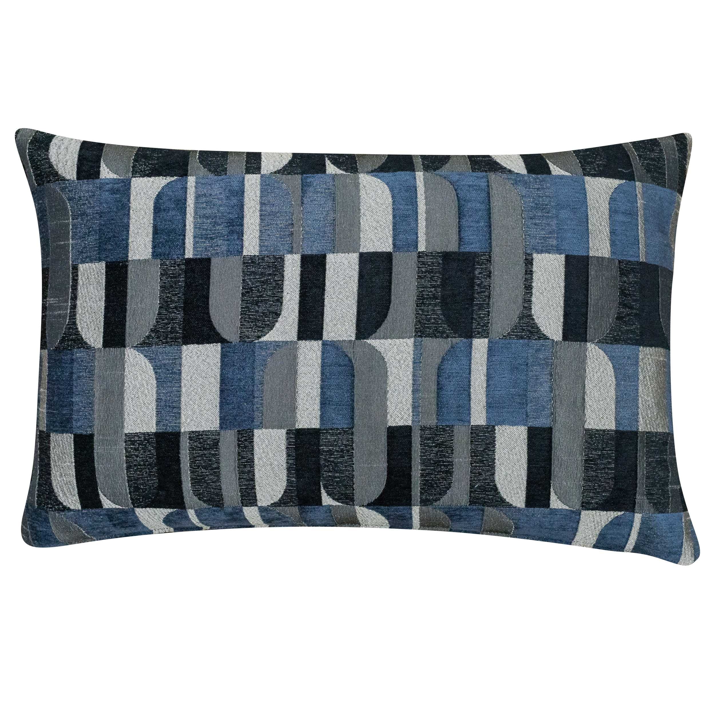 Linen Loft Indigo Blue Moderne Art Deco Geo Xl Rectangular Cushion Cover In Woven Velvet Chenille Geometric Pattern. 23X15 Xl Rectangle Cushion Cover Only.
