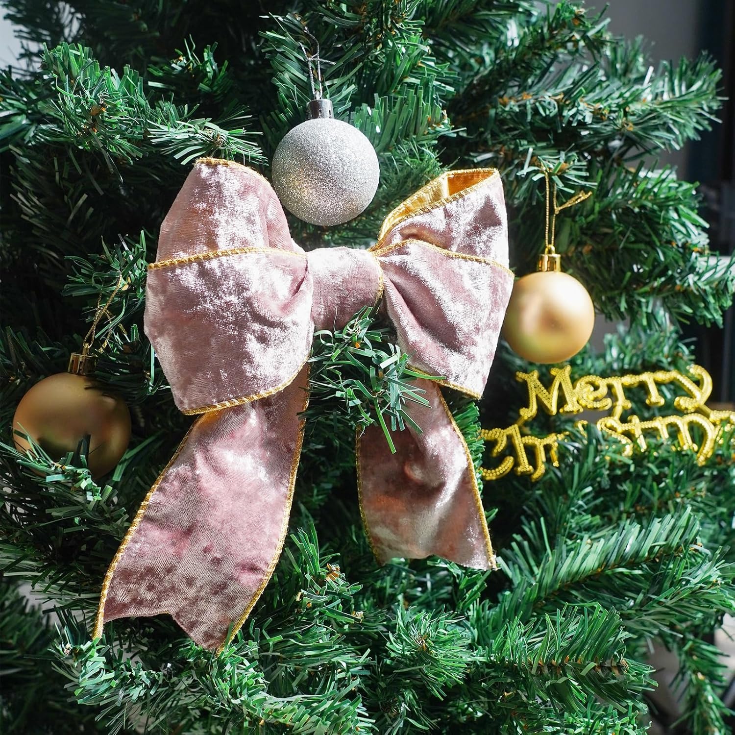 Pink Wired Velvet Ribbon, Christmas Ribbon Wired, 2.5 inch × 10 Yards Wide Pink and Gold Ribbons for Christmas Tree Topper Bow Ornaments, Gift Wrapping, Wreaths Garland Crafts, Home Decor