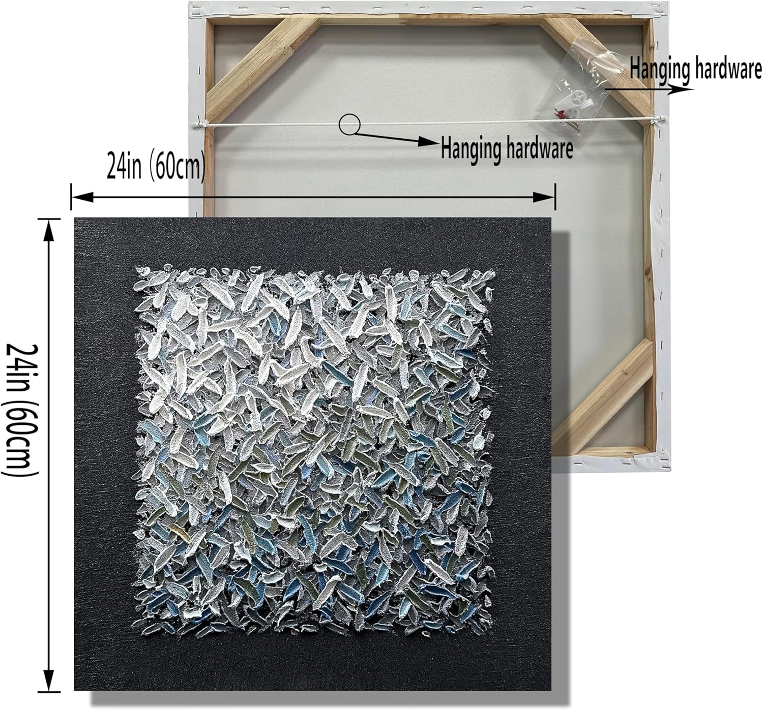 Art Modern Abstract Style Art Featuring Thick White and Black and Blue Texture Canvas Oil Painting Suitable for Decorating the Walls of the Living Room or Corridor Size: 24x24 inches.