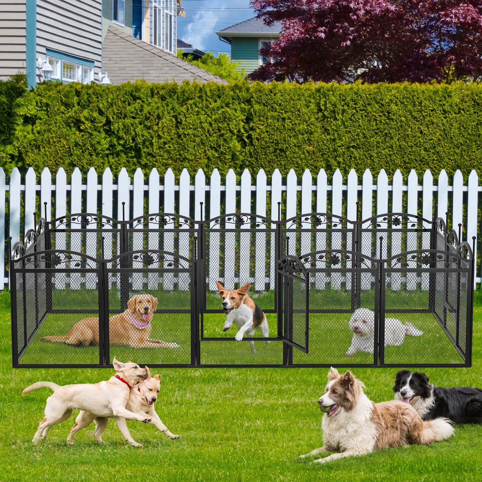 BingoPaw Parc Chien Intérieur XXL: Grand Enclos Chien Extérieur Pliable Caisse de Mise Bas avec Piquets de Fixation pour Chiens Chat Lapin 126x126x80cm