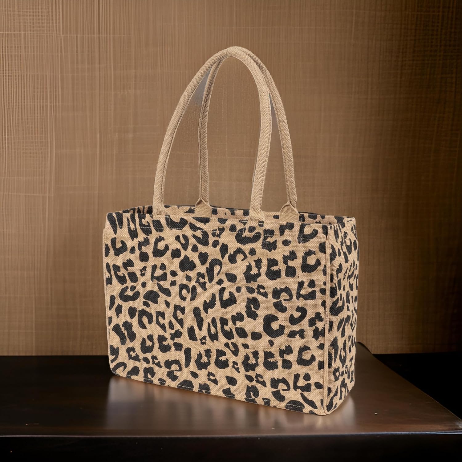 KAF Home Jute Market Tote Bag with Handles (Leopard) - Image 4