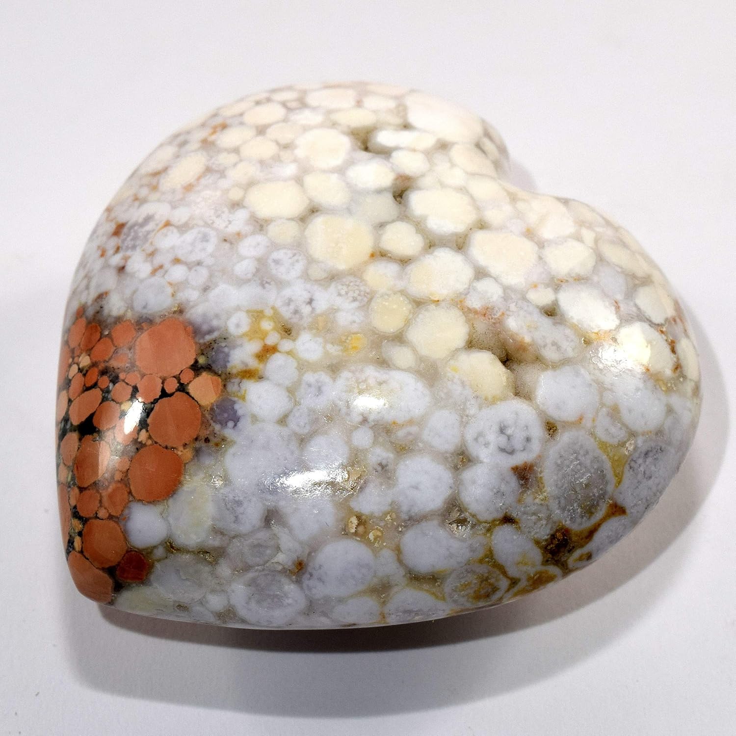 2.5" White King Cobra Jasper Puffy Heart Natural Sparkling Druzy Mineral Polished Orbicular Orbs Crystal Gemstone - India + Acrylic Display Stand