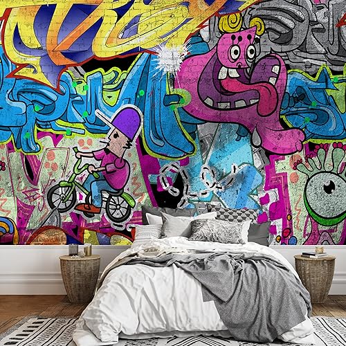 Wall26 - Graffiti colorido - Murales de pared grandes, papel pintado para despegar y pegar, decoración del hogar, WMR-WP-GRFTI-006-100x24x6