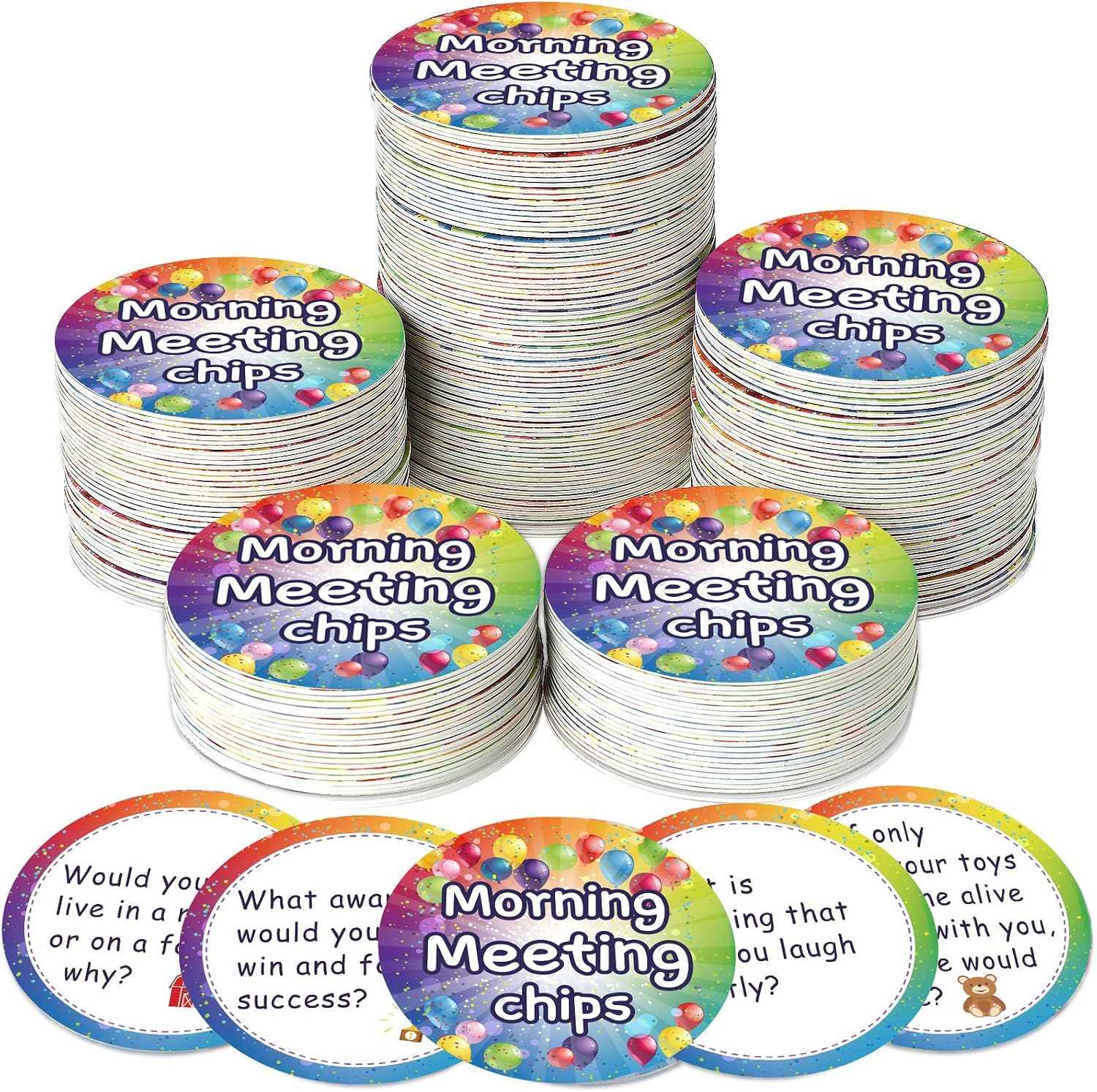 Zhehao 200 Pcs Morning Meeting Chips Question Cards for Students, Classroom Questions Idea Card Conversation Starter for Classroom Activity Improve Communication Listening Social Skill Back to School